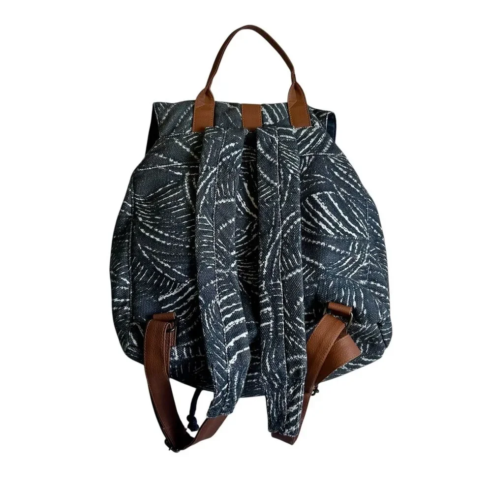 Lu & Elle Gray White & Dark Green Backpack with Brown Faux Leather Straps NWOT